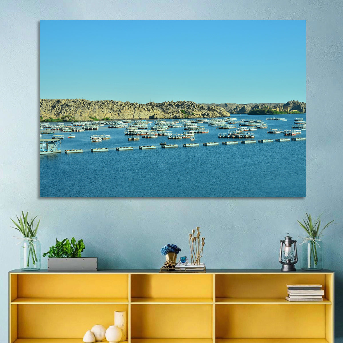 Philae Harbor, Lake Nasser Wall Art in a room, landscape