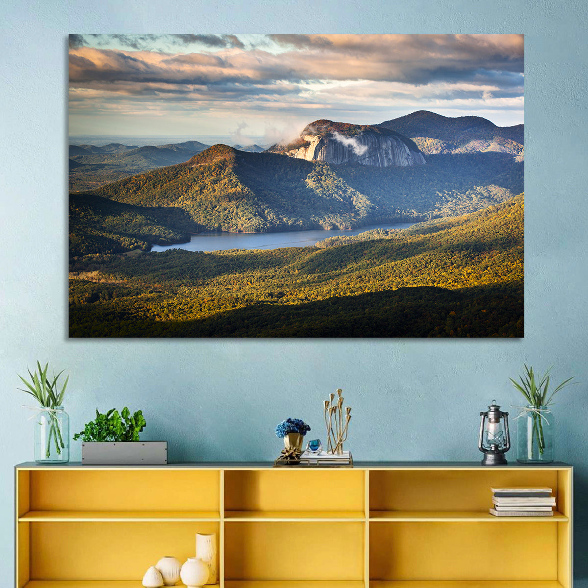 Table Rock Sunrise Over Looking Glass Rock Wall Art in a room, landscape