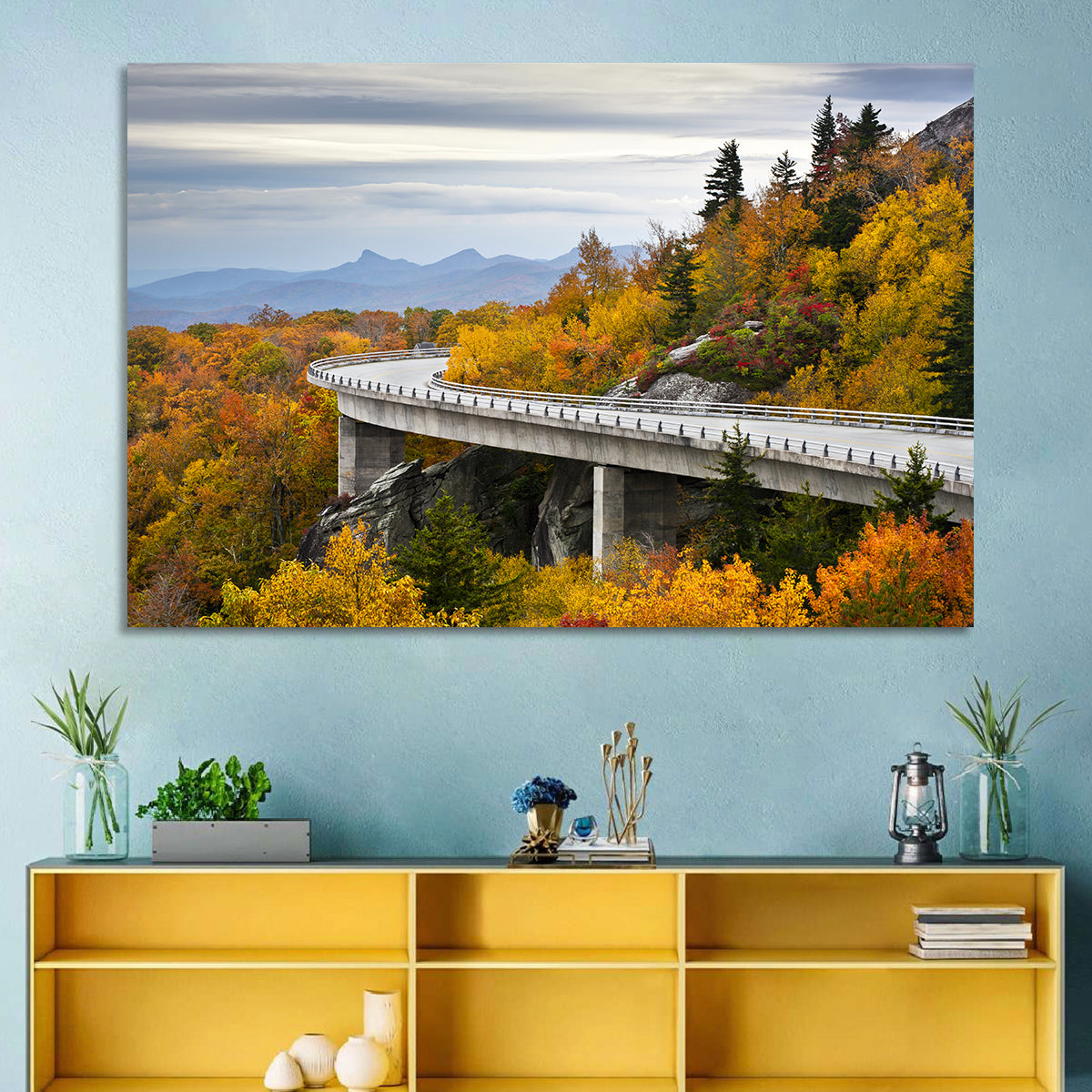 Linn Cove Viaduct at Grandfather Mountain Wall Art in a room, landscape