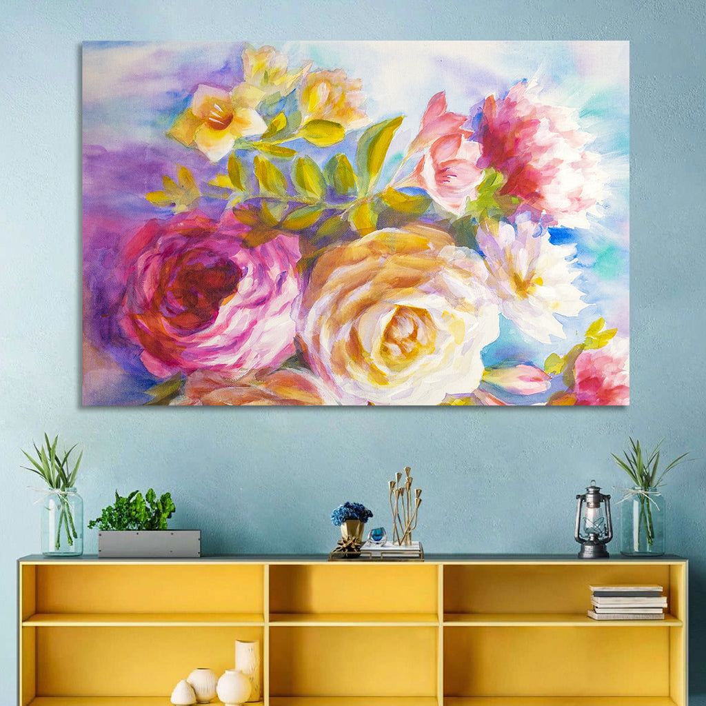 Painterly Peonies and Rose Bouquet Wall Art