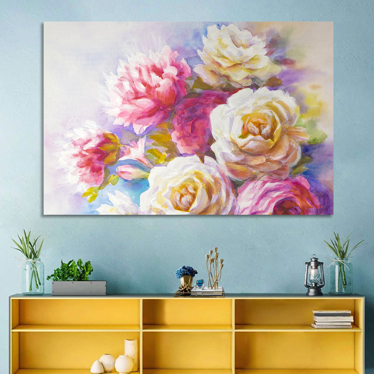 Watercolor Peony Bouquet Wall Art