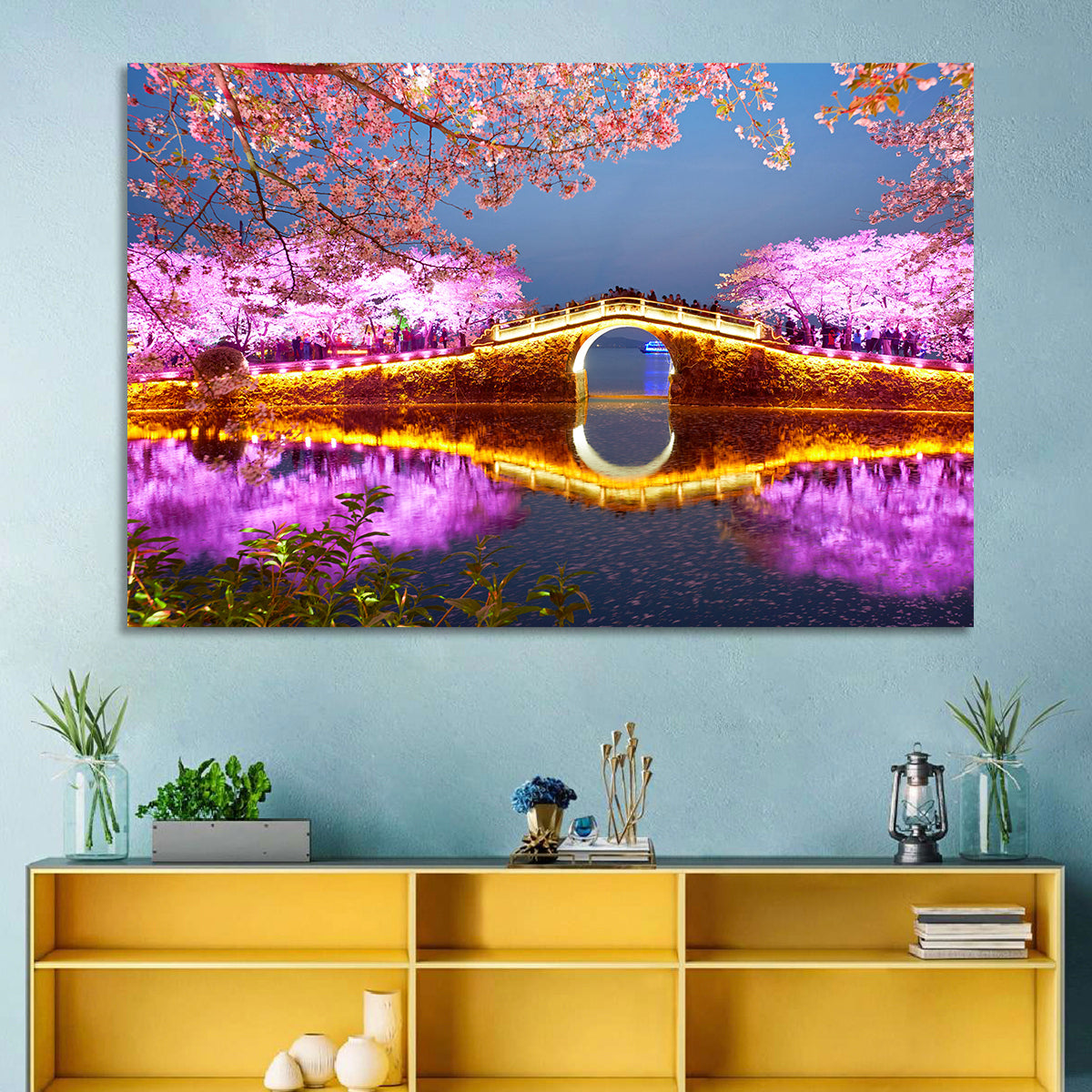 Illuminated Cherry Blossom Bridge Wall Art