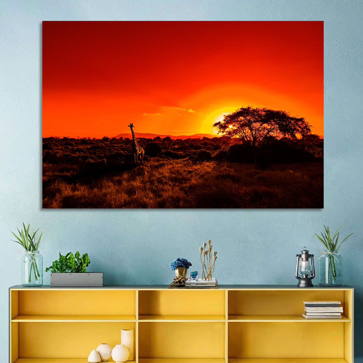 Savanna Sunset with Giraffe Wall Art