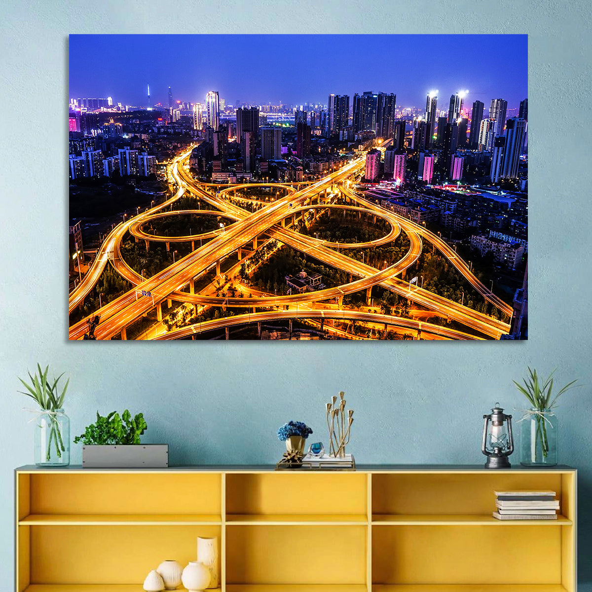 Hanyang District Interchange Nightscape Wall Art in a room, landscape