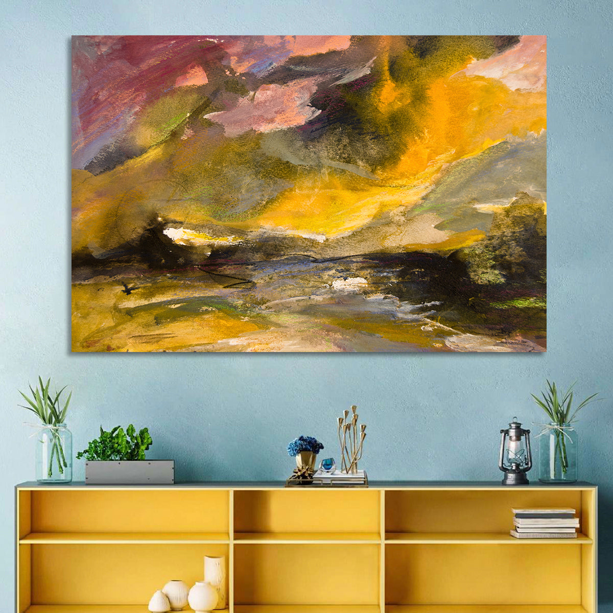 Coastal Storm Over Distant Water Wall Art in a room, landscape