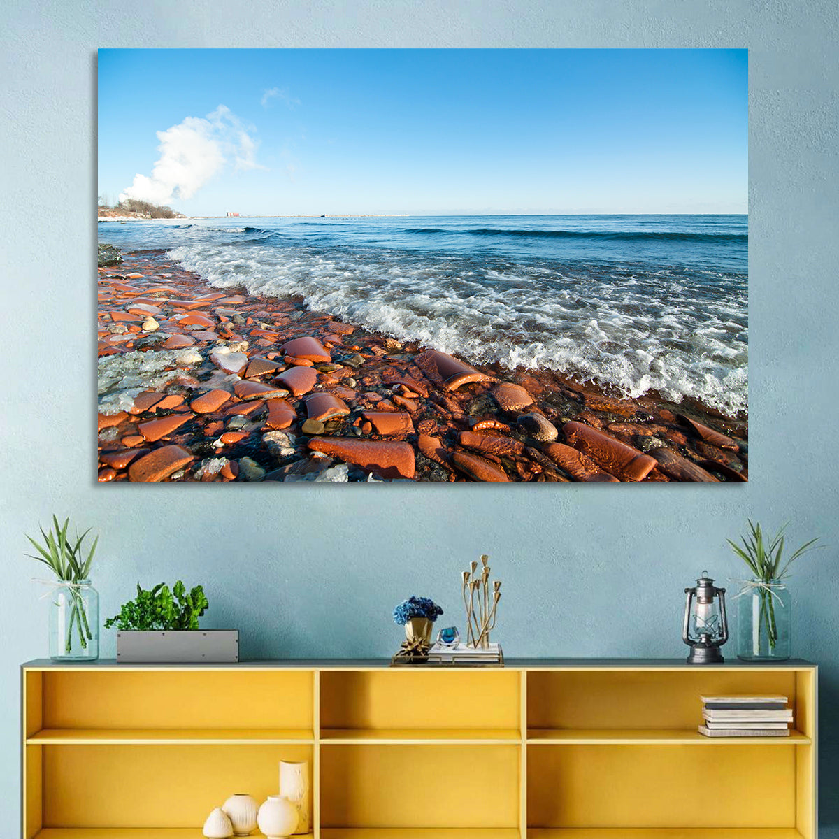 Lake Ontario Terracotta Shoreline Wall Art in a room, landscape