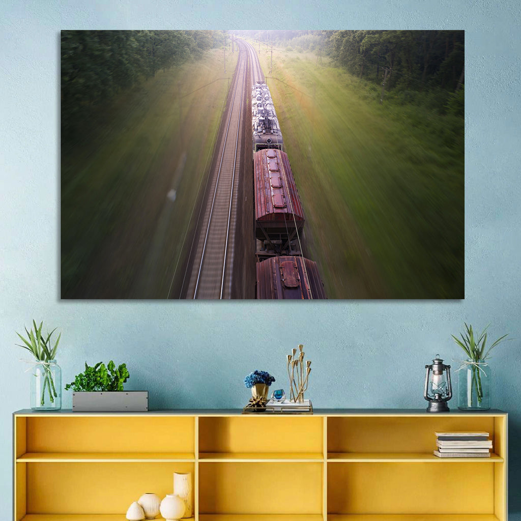 Freight Train Through Forest Wall Art