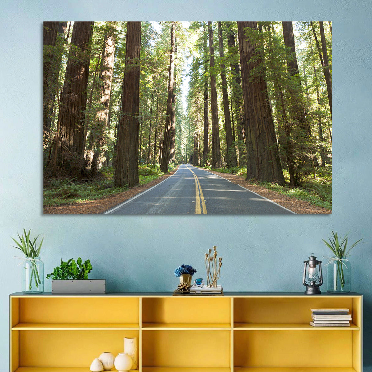 Giants Avenue Redwood Forest Road Wall Art in a room, landscape