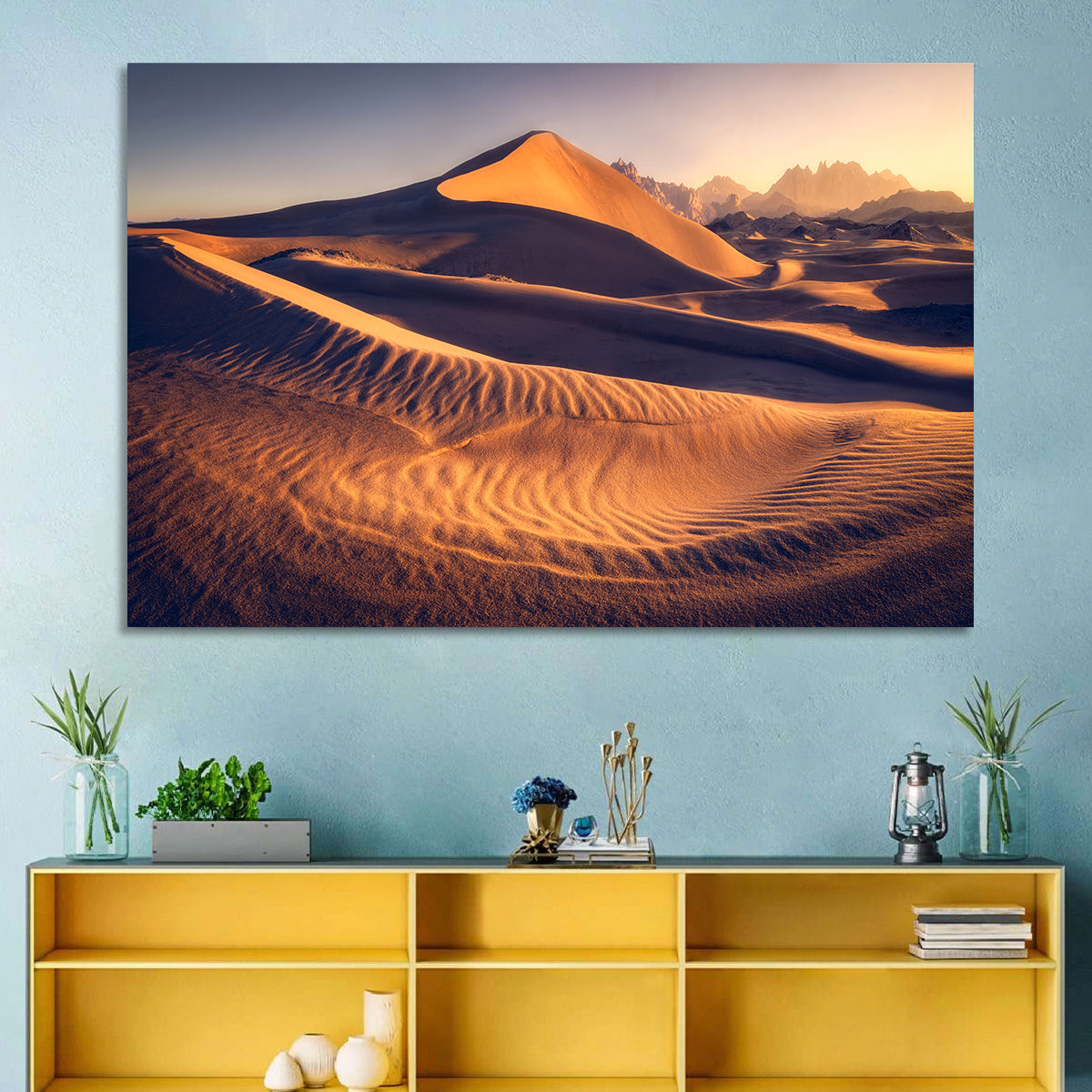 Tabuk Golden Hour Dunes Wall Art in a room, landscape