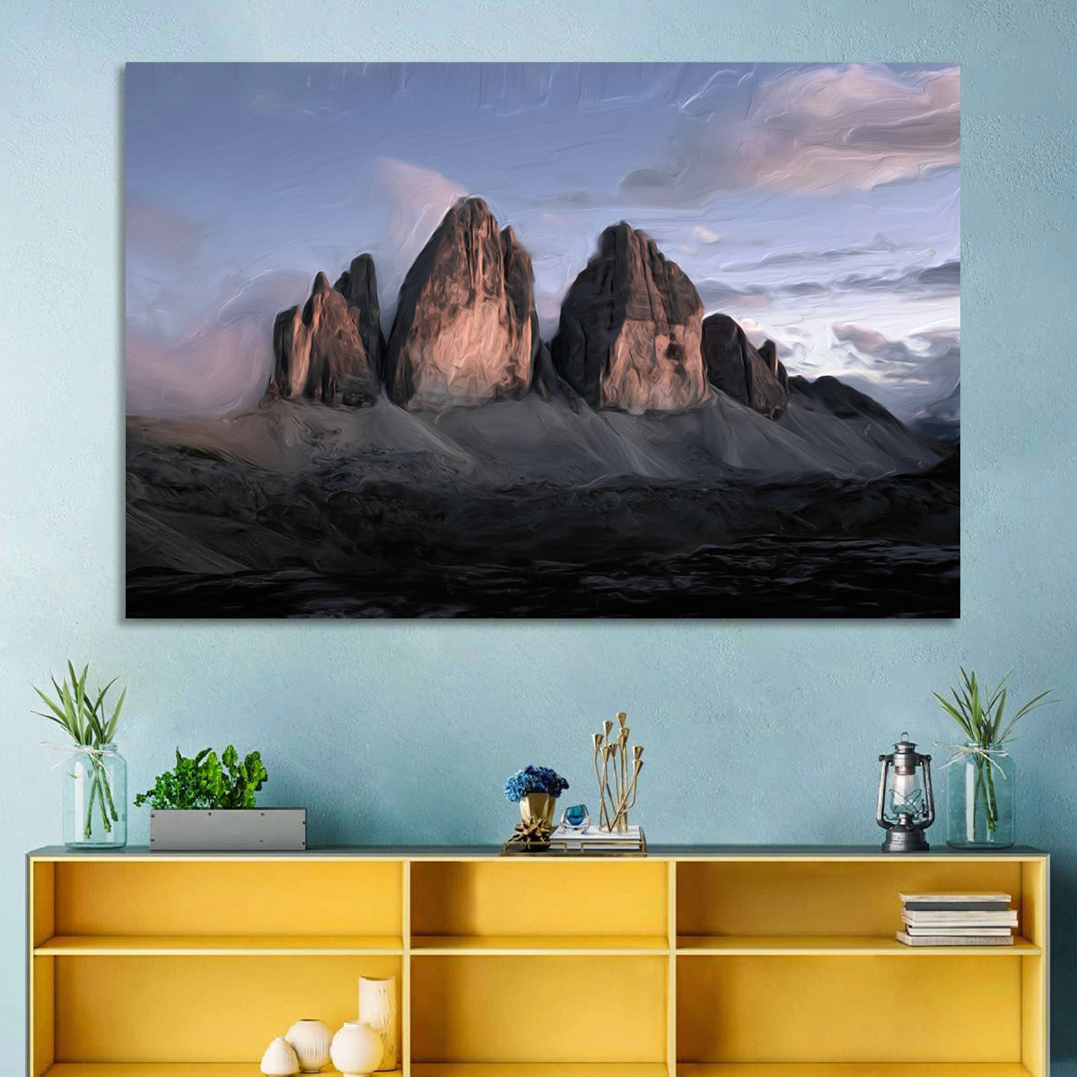 Tre Cime at Dusk Wall Art in a room, landscape