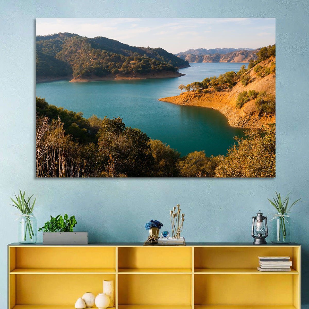 Lake Berryessa Peninsula View Wall Art in a room, landscape