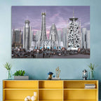 Purple Dusk Futuristic Cityscape Wall Art