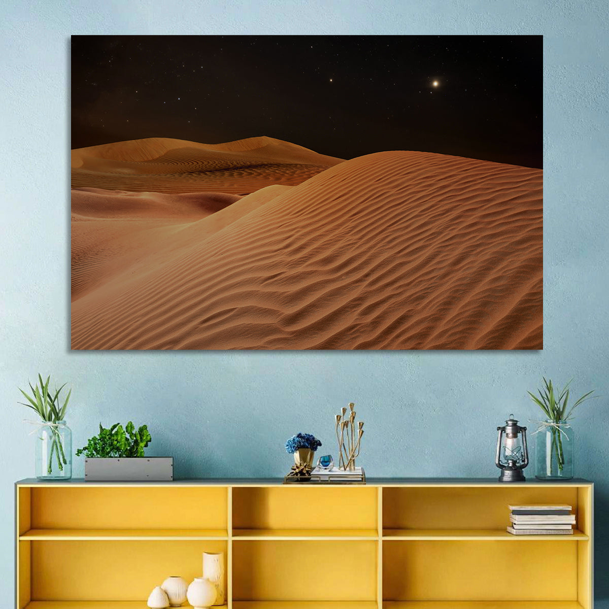 Starry Desert Night Wall Art in a room, landscape