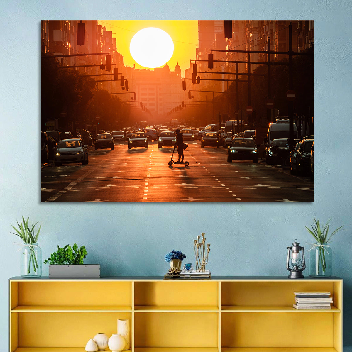 Valencia Port Avenue at Dusk Wall Art in a room, landscape