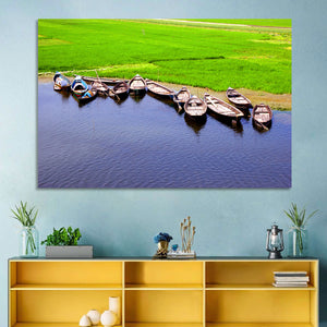 Boats Near Rice Field Wall Art