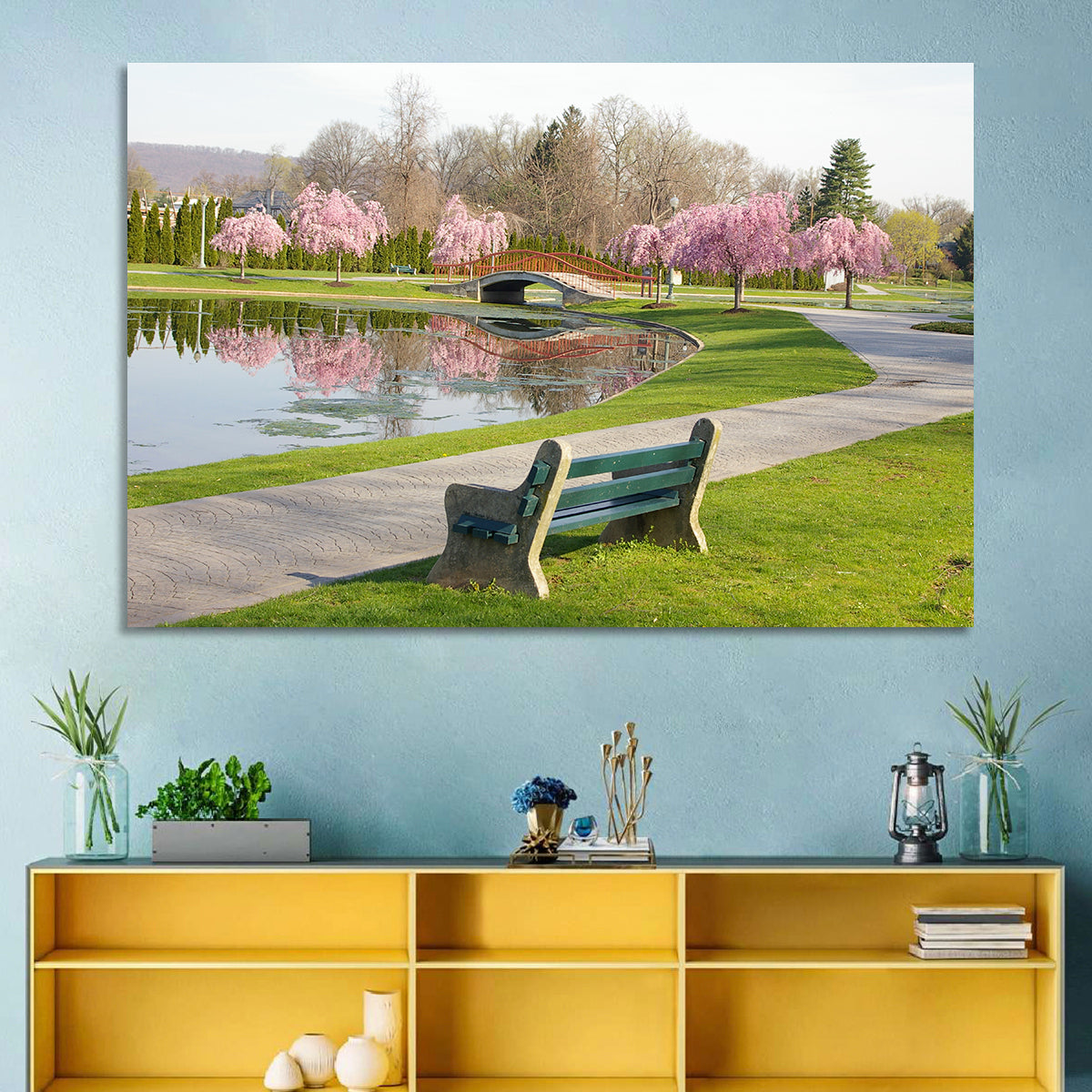 Harrisburg Park Cherry Blossoms Wall Art in a room, landscape
