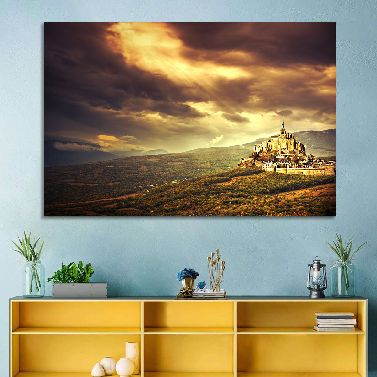 Mont-saint-michel Castle at Dusk Wall Art in a room, landscape