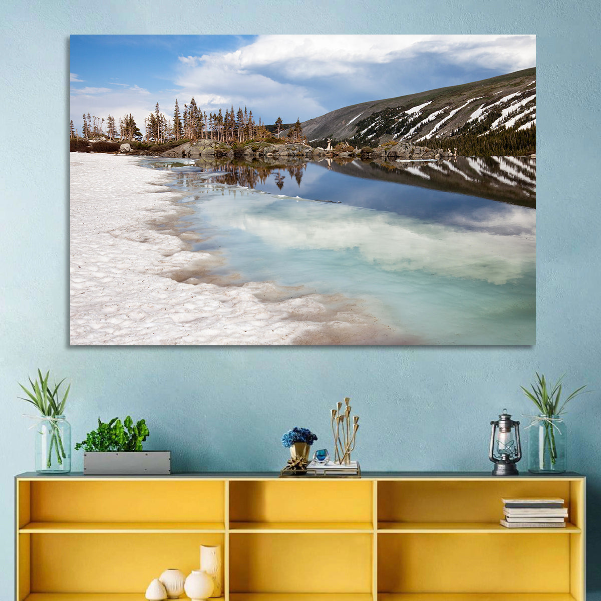 Lake Isabelle Reflection Wall Art in a room, landscape
