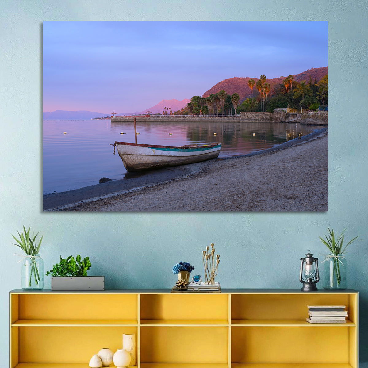 Lake Chapala Shoreline at Dusk Wall Art in a room, landscape