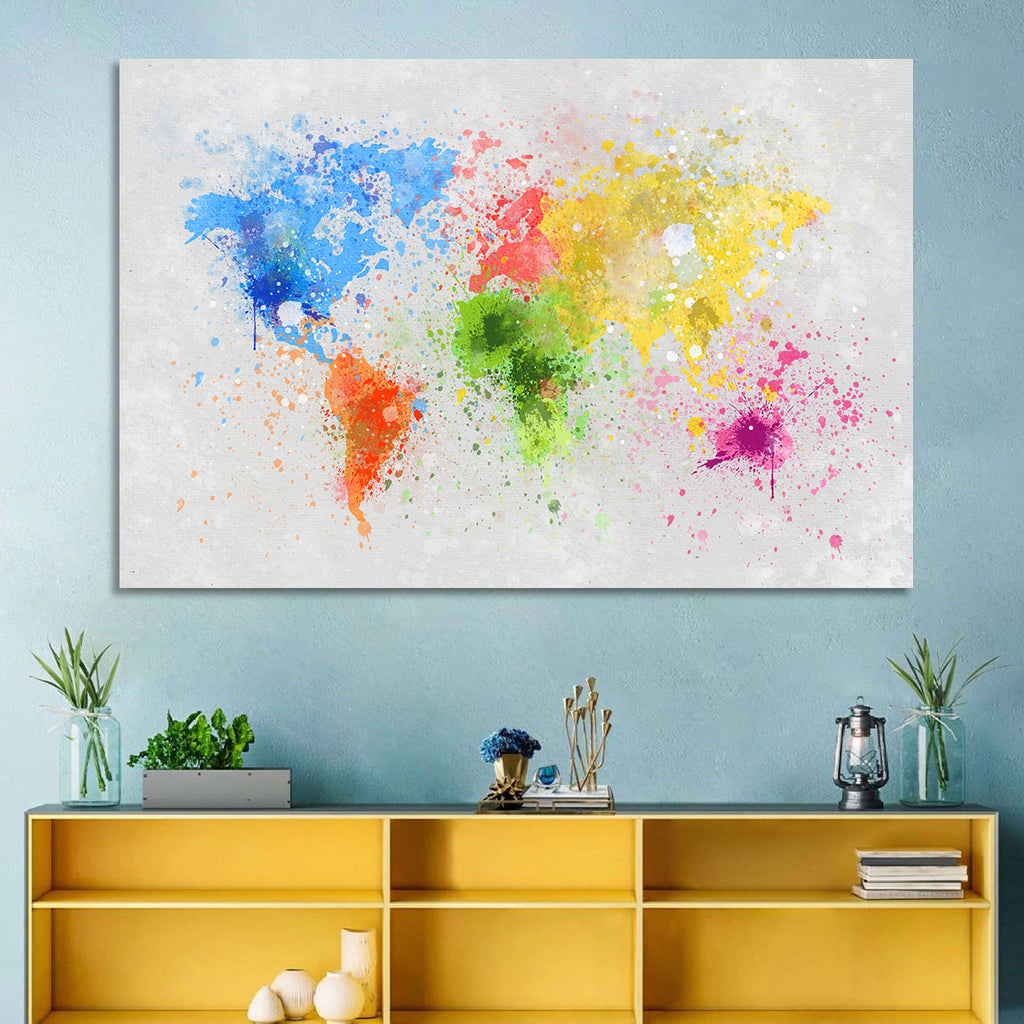 Vibrant Watercolor World Map Wall Art