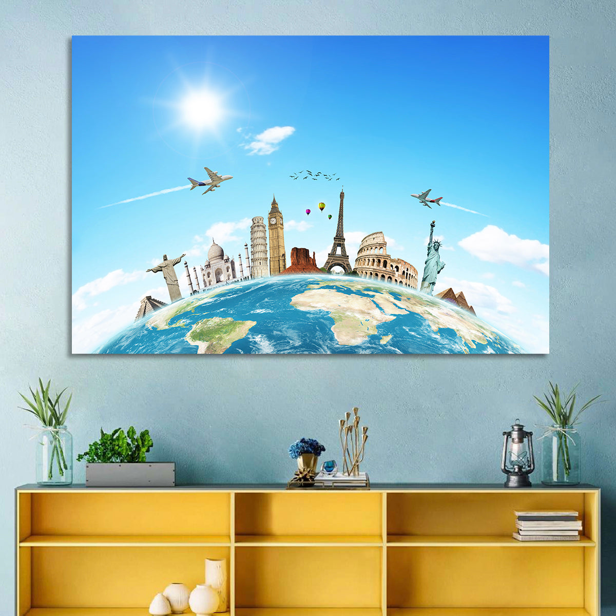 World Monuments Montage Wall Art in a room, landscape
