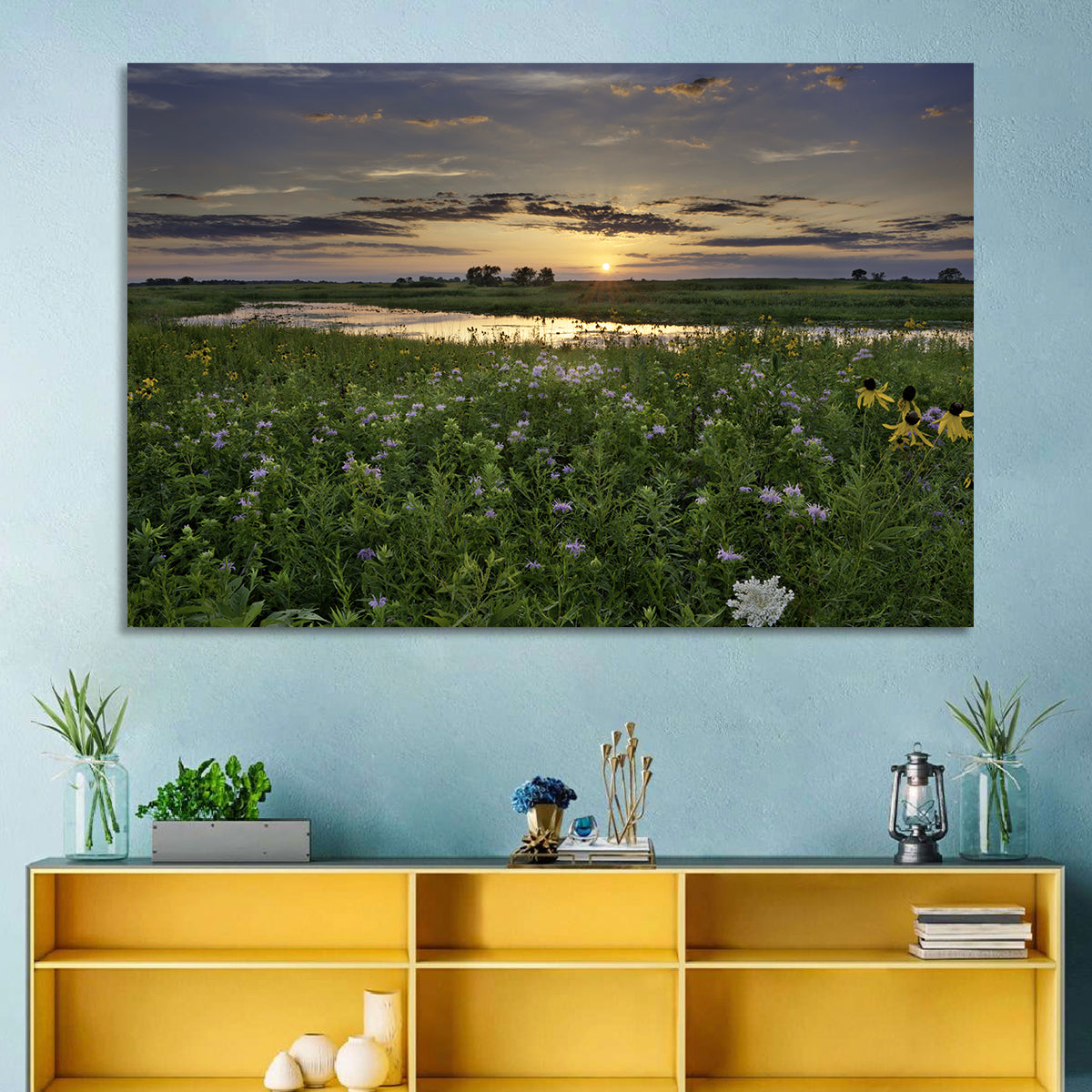 Illinois Fields Sunset Wall Art in a room, landscape