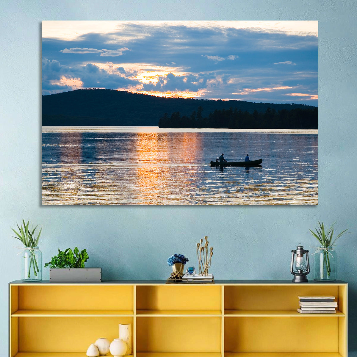 Moosehead Lake Sunset Wall Art in a room, landscape
