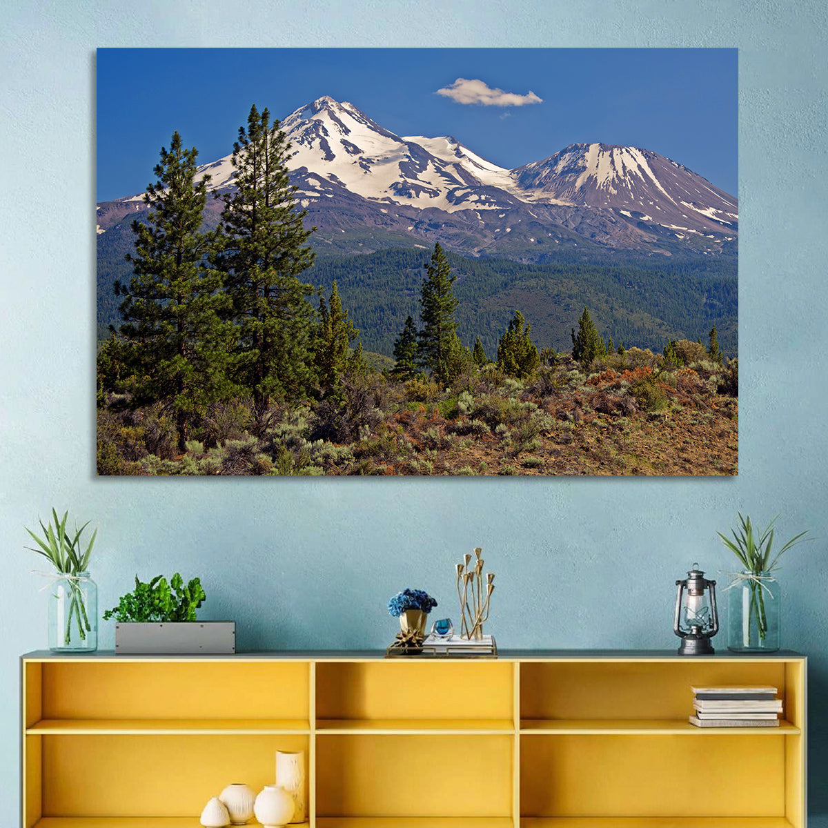 Mount Shasta Wall Art in a room, landscape