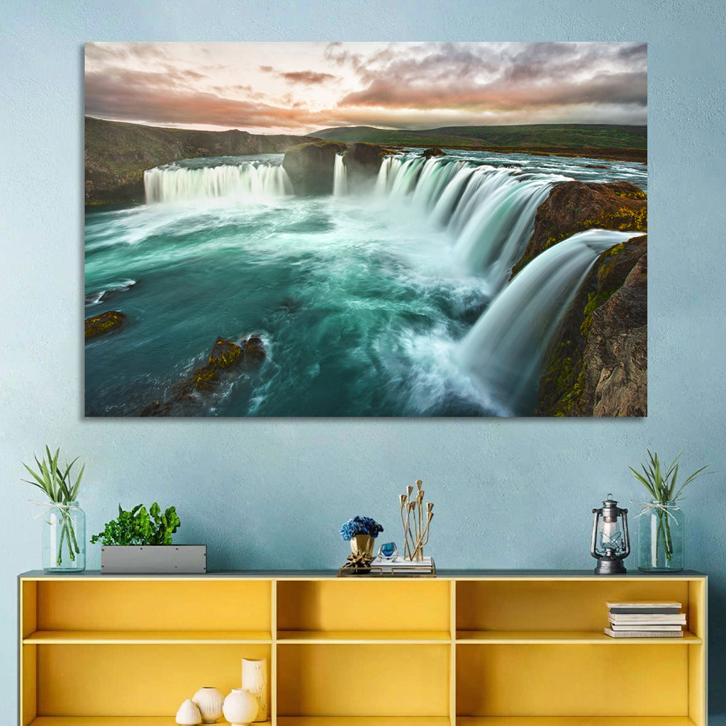 Goðafoss Waterfall at Golden Hour Wall Art