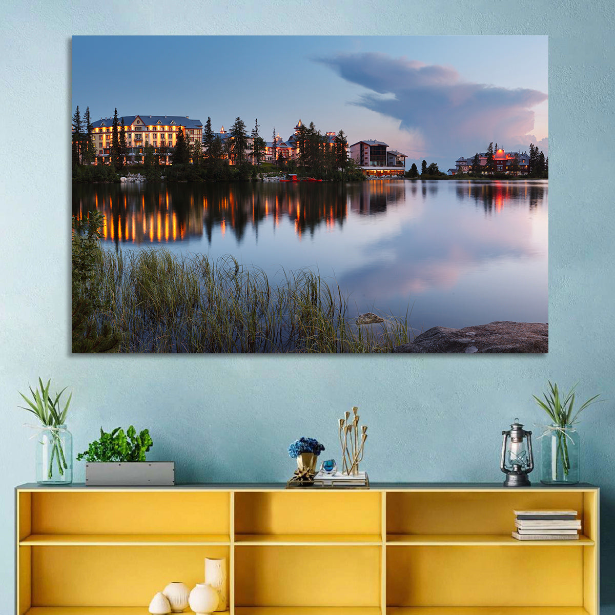 Štrbské Pleso at Dusk Wall Art in a room, landscape
