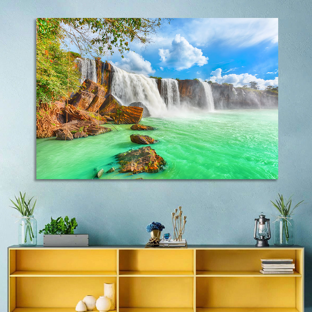 Dray Nur Waterfall Wall Art in a room, landscape
