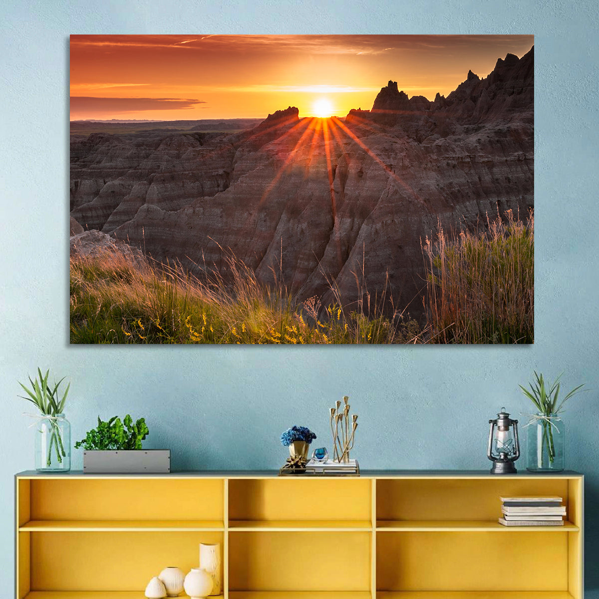 Badlands National Park Sunset Wall Art in a room, landscape