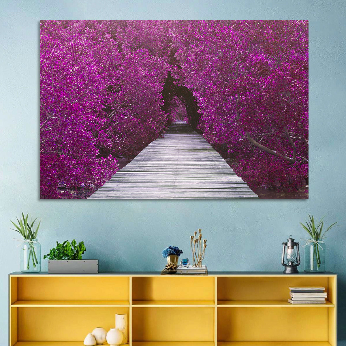 Magenta Mangrove Pathway Wall Art in a room, landscape