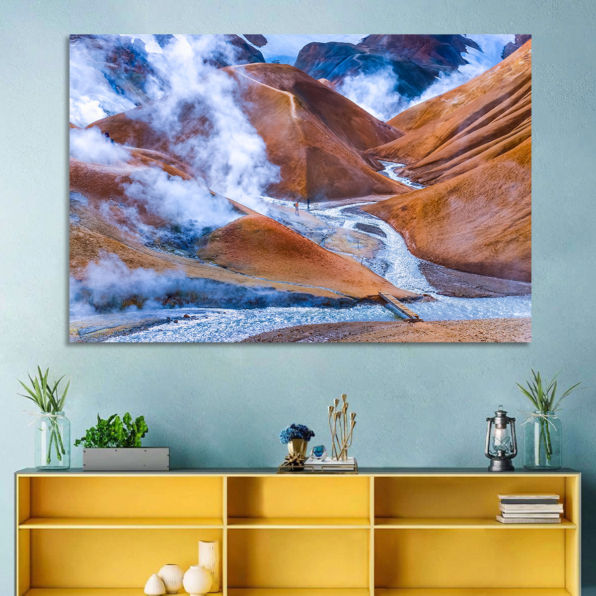 Geothermal Valley with Footbridge Wall Art in a room, landscape