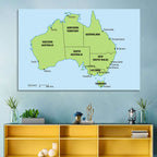 Minimalist Australia Map with State Labels Wall Art
