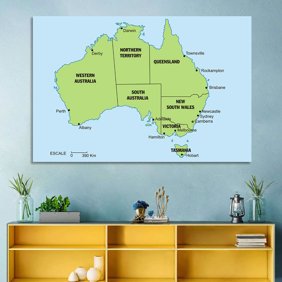 Minimalist Australia Map with State Labels Wall Art