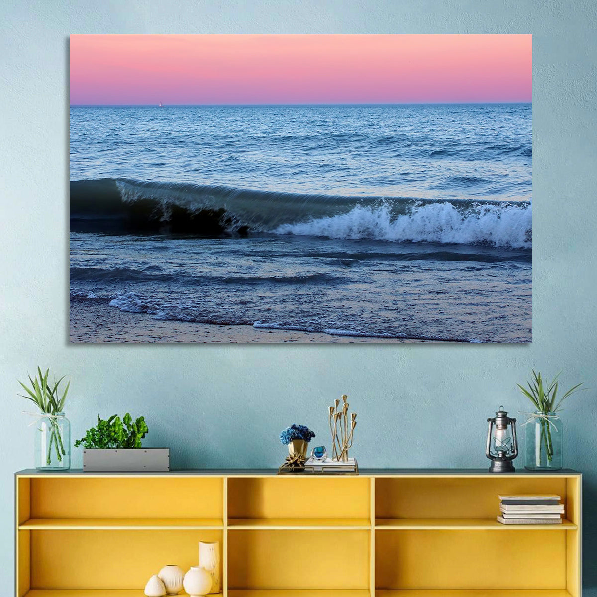 Lake Michigan Sunset with Sailboat Wall Art