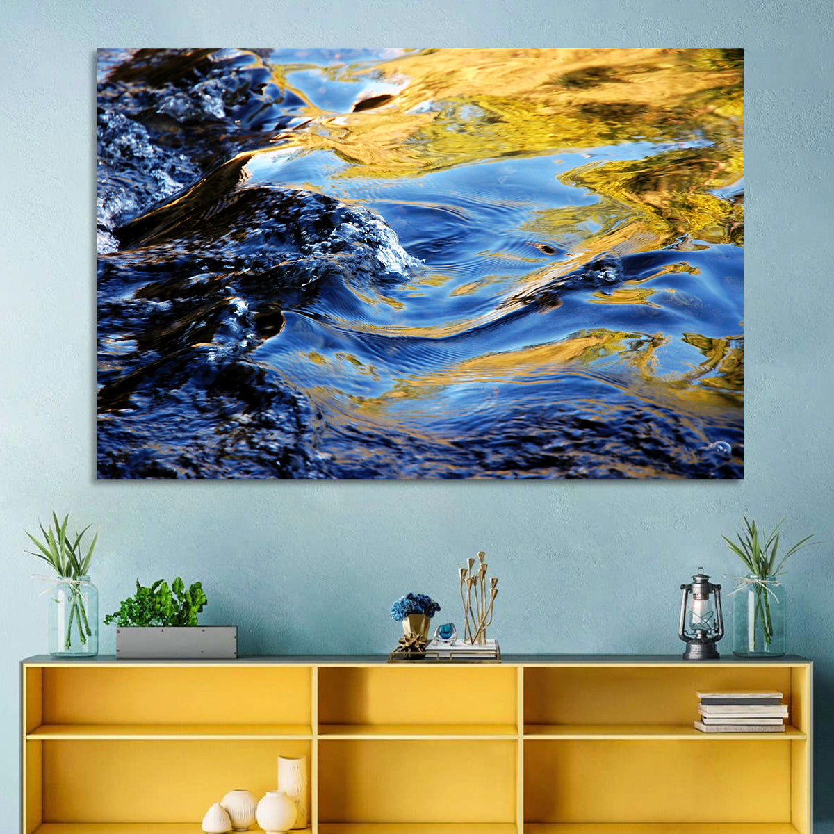 Flowing Stream with Golden Reflections Wall Art