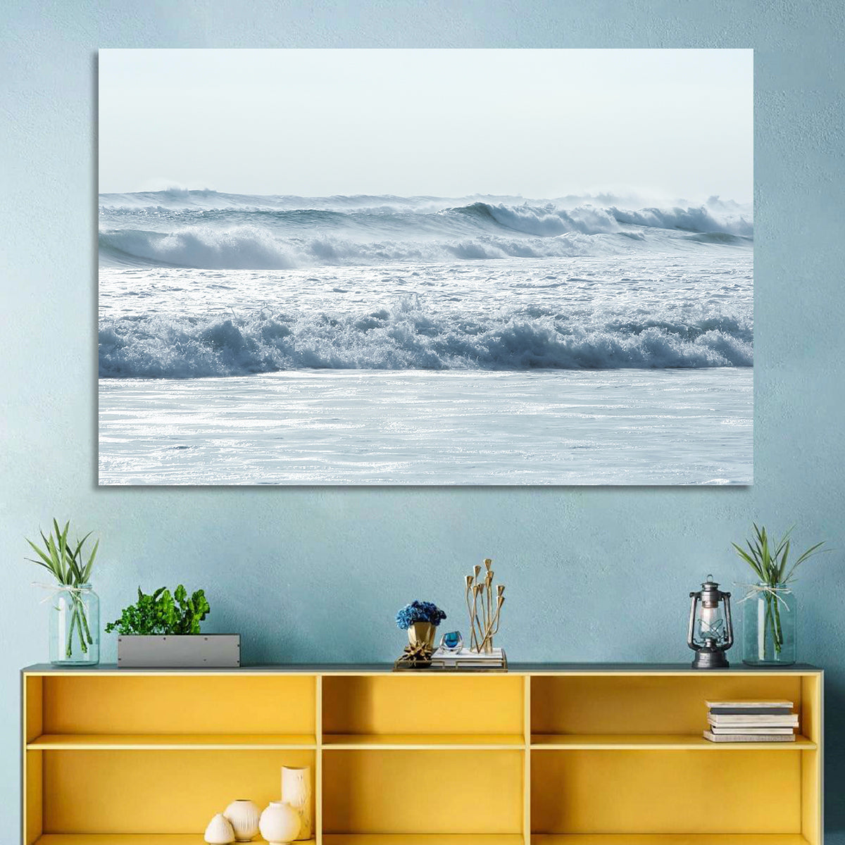 Misty Horizon Ocean Waves Wall Art