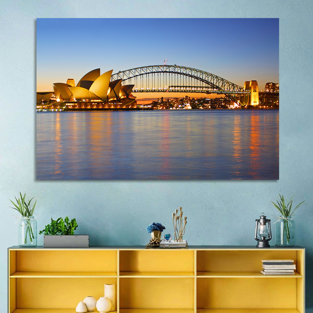 Sydney Harbour Bridge and Opera House Wall Art in a room, landscape