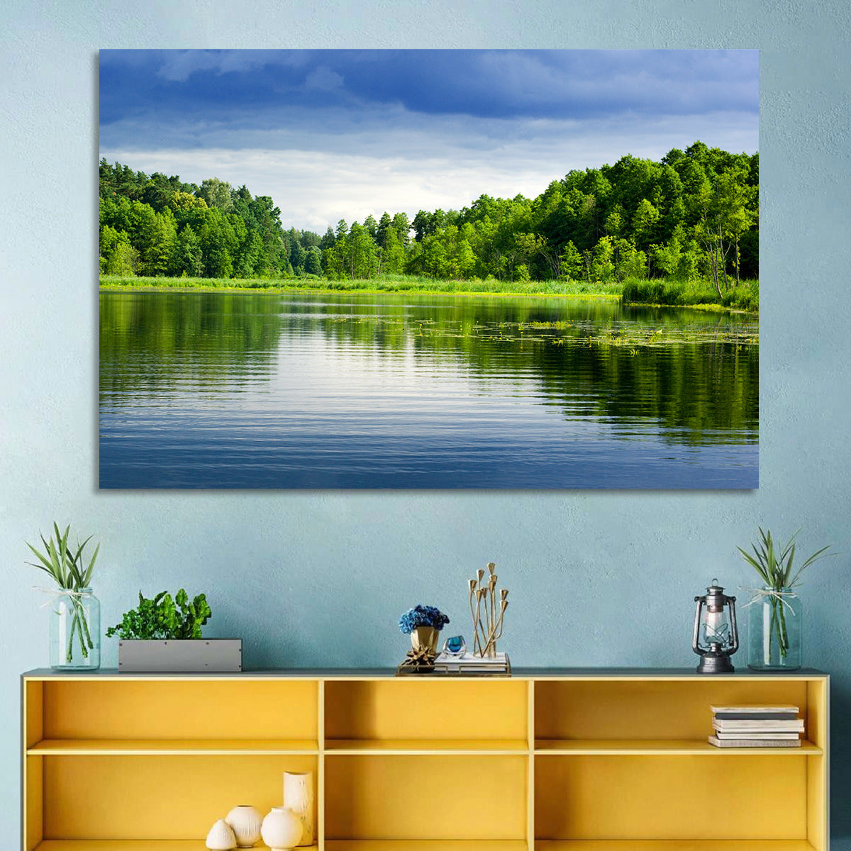Mazury Forest Lake Wall Art in a room, landscape