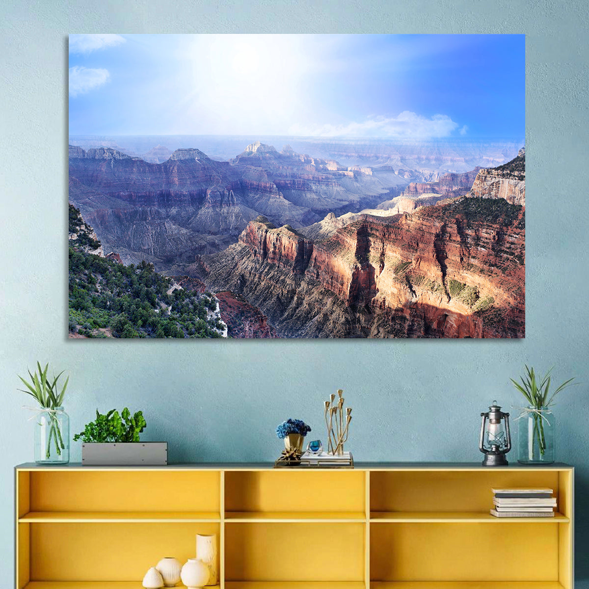 Grand Canyon Sunlit Vista Wall Art in a room, landscape