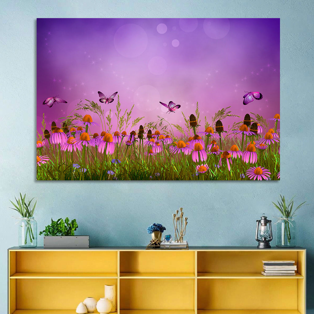 Purple Coneflower Butterfly Meadow Wall Art