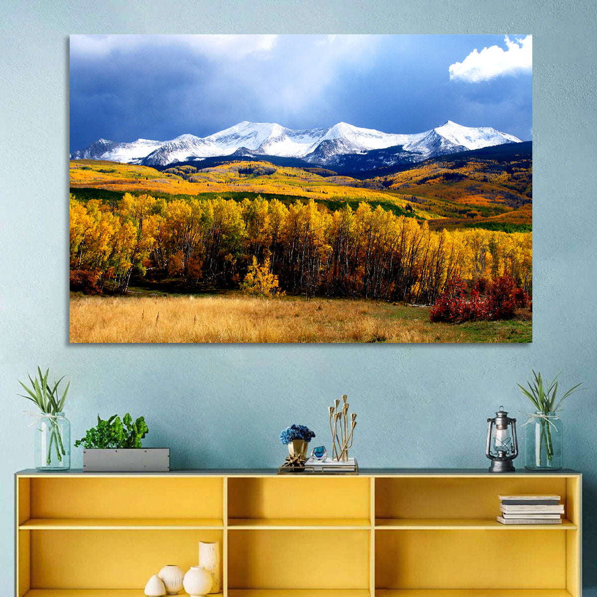 Crested Butte Autumn Mountains Wall Art in a room, landscape