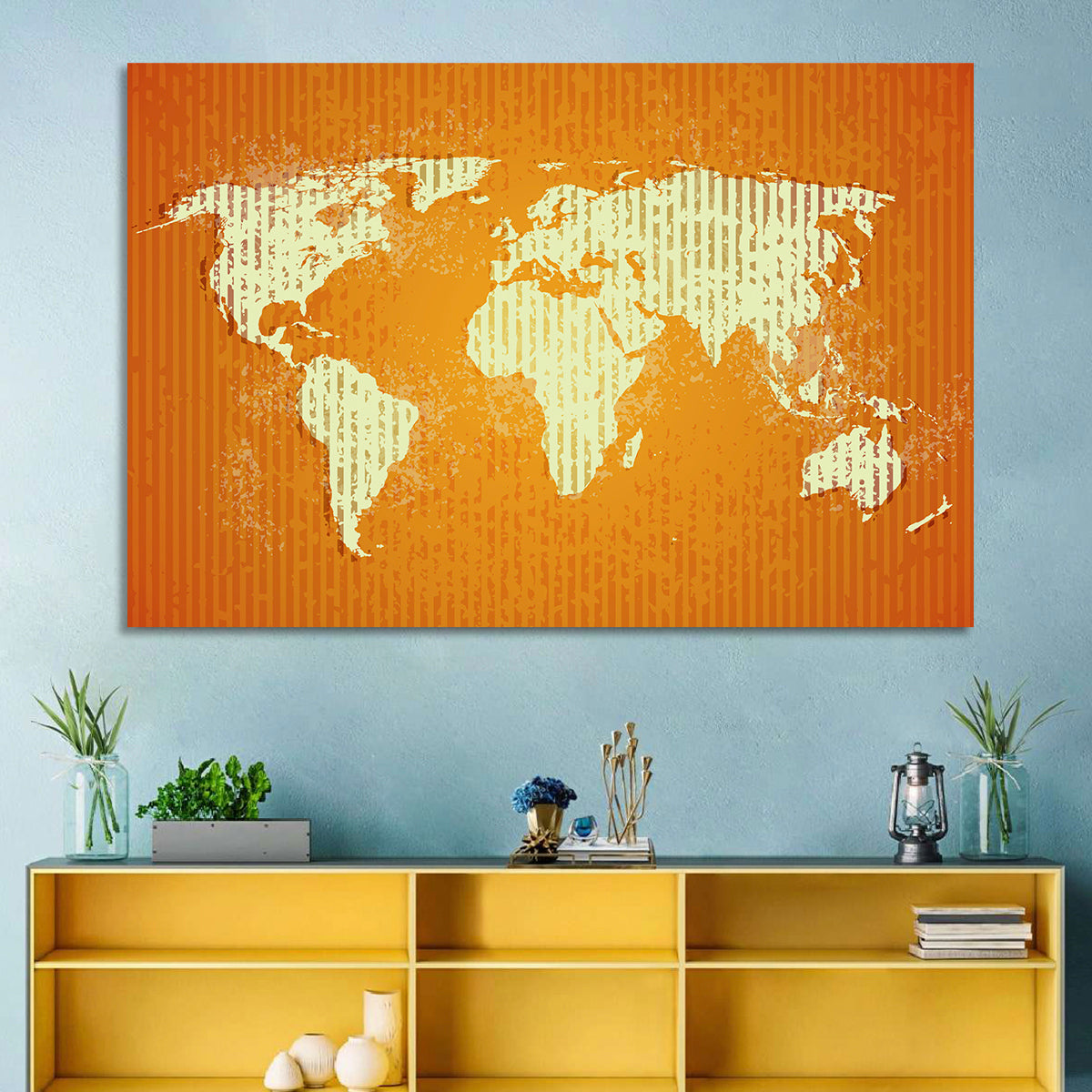 Vintage Orange World Map Wall Art