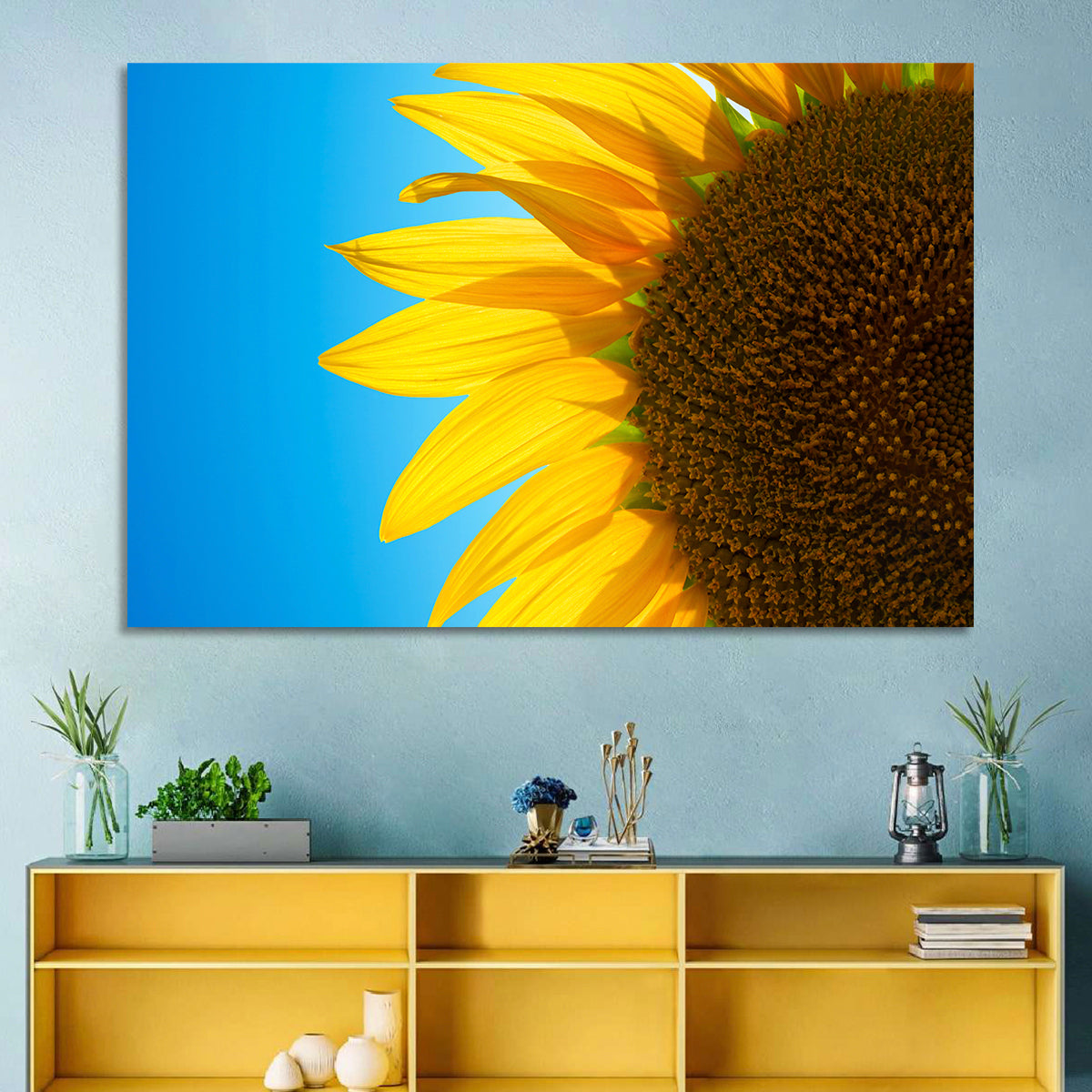 Sunflower Close-up Wall Art in a room, landscape