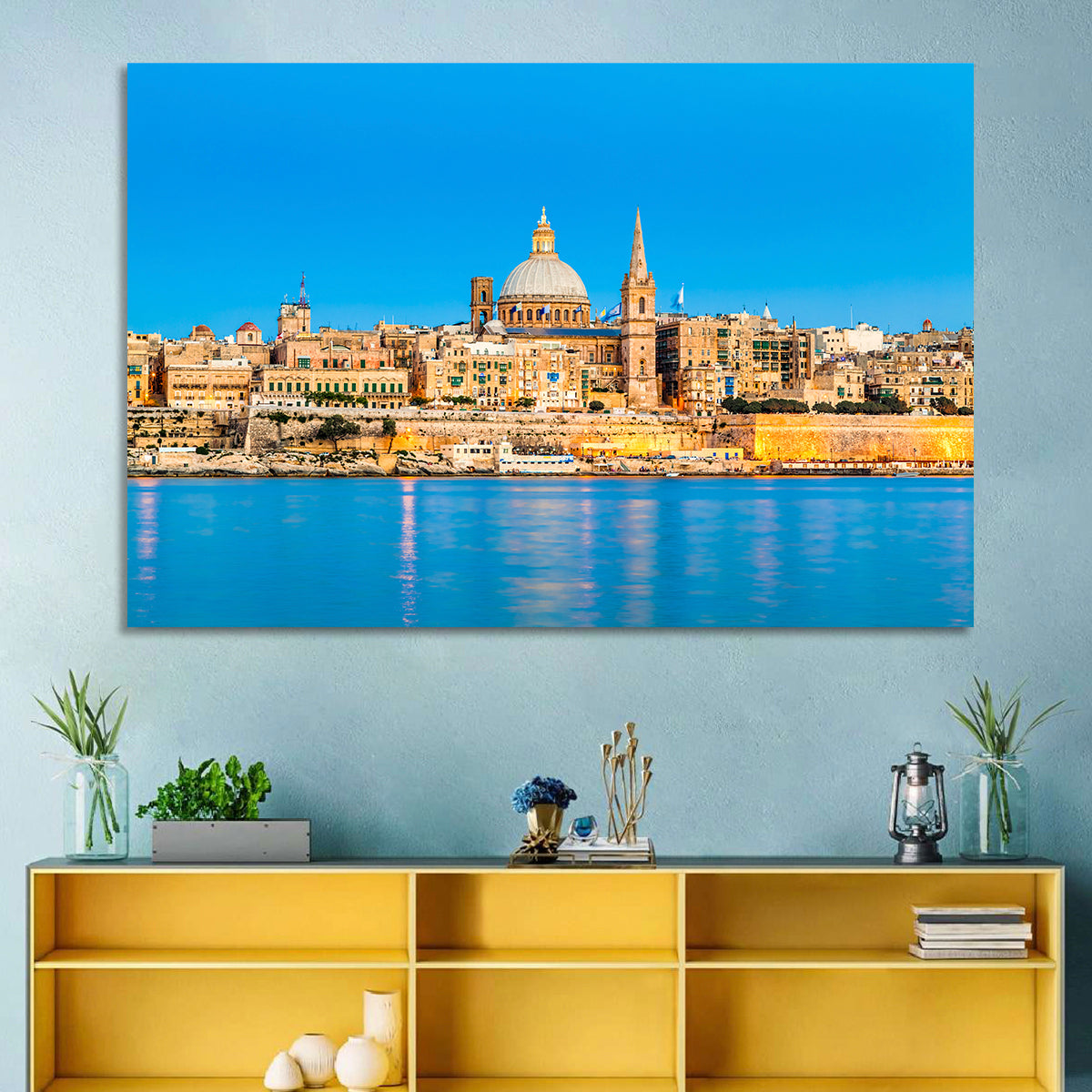 Valletta Waterfront Skyline Wall Art in a room, landscape