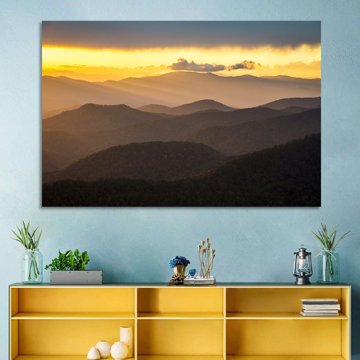 Southern Appalachian Sunset Wall Art in a room, landscape