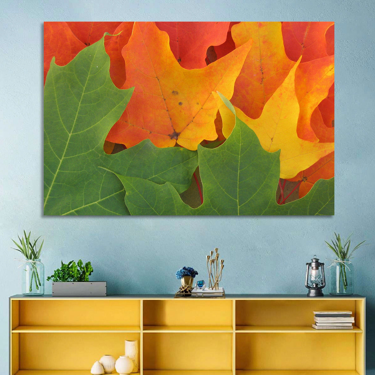 Autumn Maple Leaves Wall Art in a room, landscape