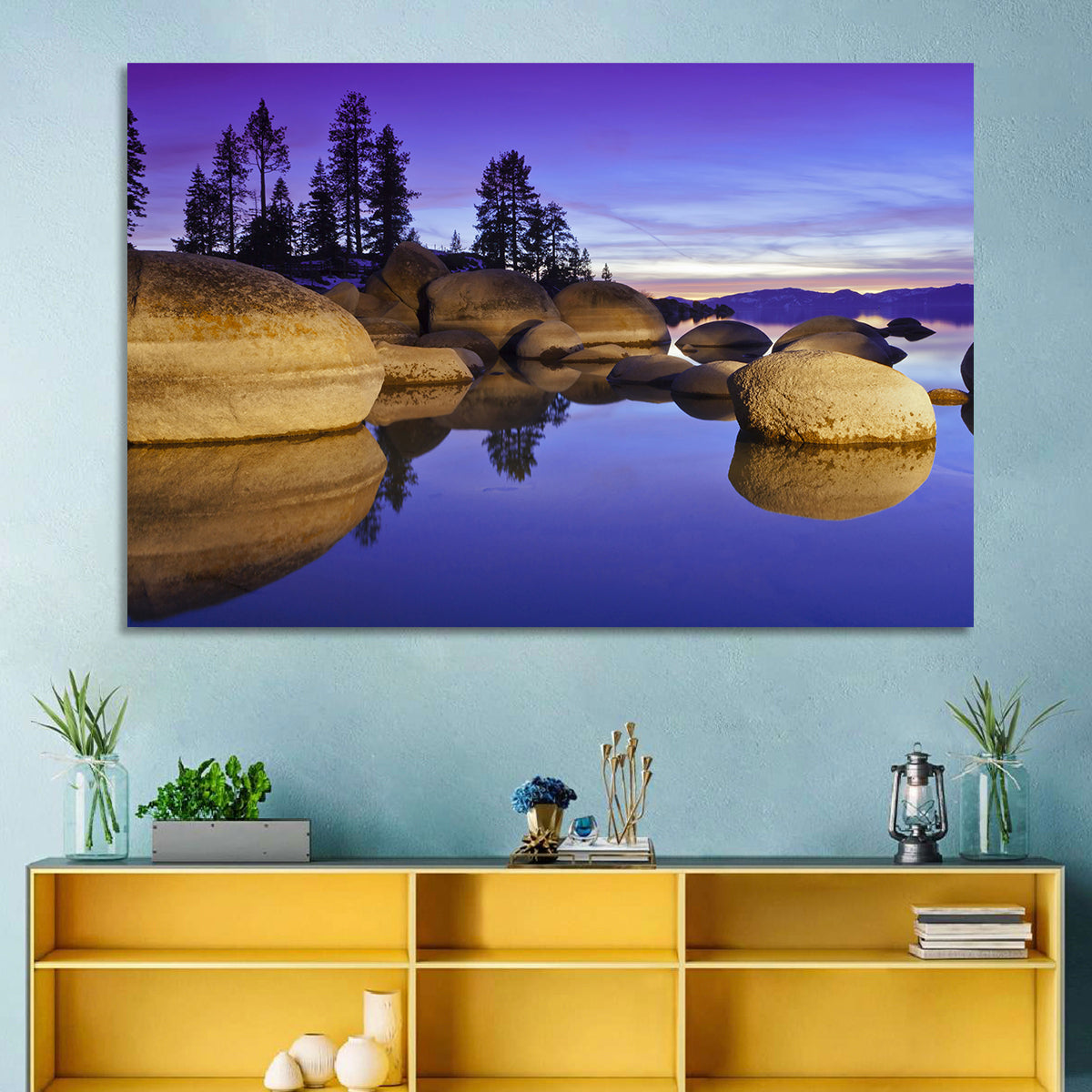 Lake Tahoe Twilight Wall Art in a room, landscape